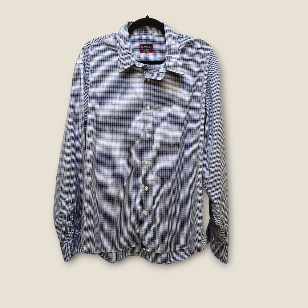 UNTUCKit Mens XLarge Long Sleeve Blue Checkered 100% Cotton‎ Shirt